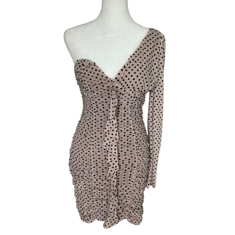 Majorelle Karissa Mini One Shoulder Pink Polka Dot REVOLVE Dress - Size Medium